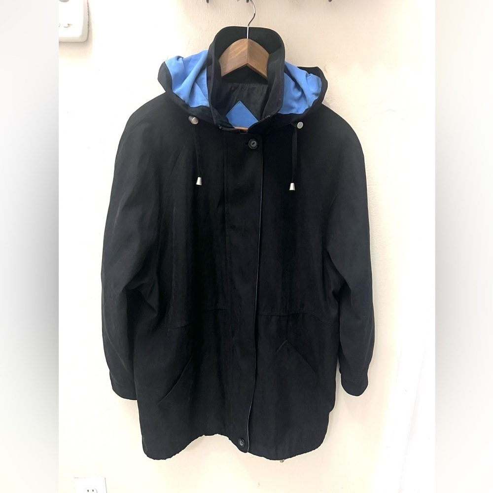 London Fog Black Bomber Jacket with Blue Accents